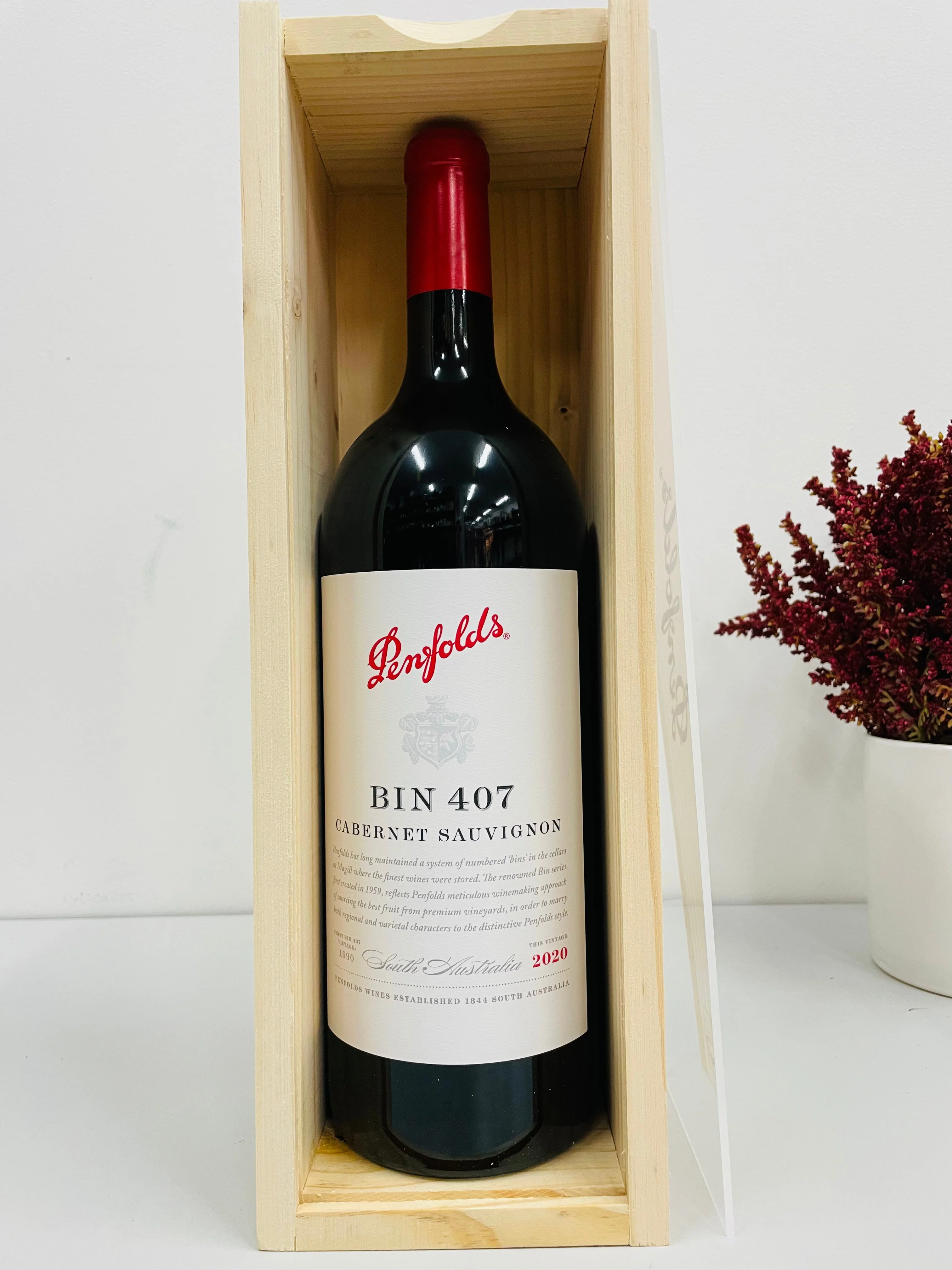 2020 Penfolds Bin 407 Cabernet Sauvignon 1.5L Magnum Original Wooden Box
